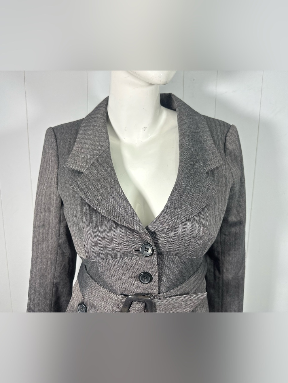 NWT The Limited Wz 2 Womens Blazer Herringbone Belted Brown 3 Button Stretch - Picture 2 of 15